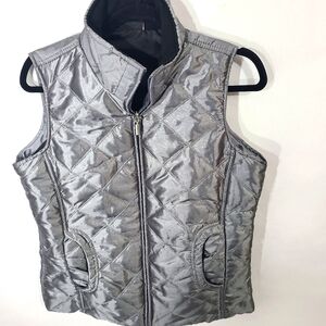 Jane Ashley Women's Gray Metallic Full Zip Vest Size Medium M